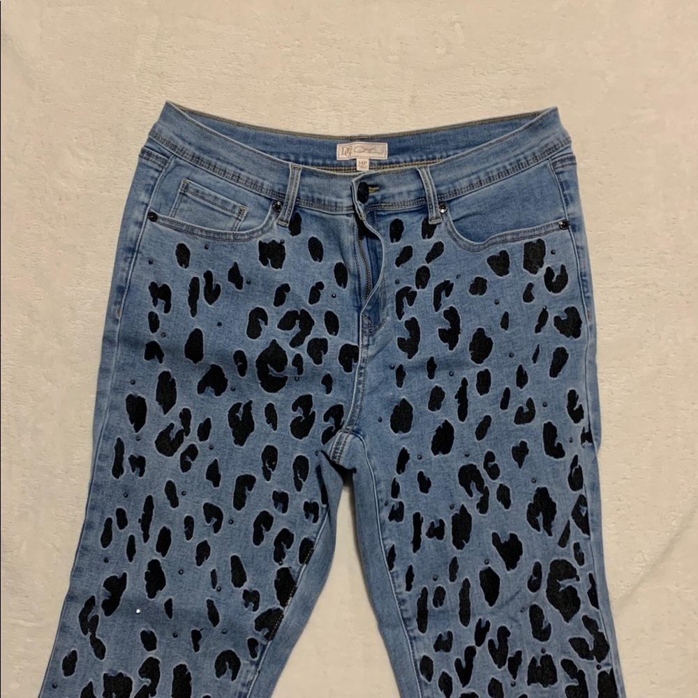 Diane Gilman DG2 Embellished Jeans animal print ankle crop 14P - Picture 3 of 8